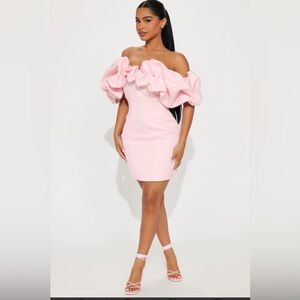 Fashion Nova Pink Off-Shoulder Ruffle Mini Dress